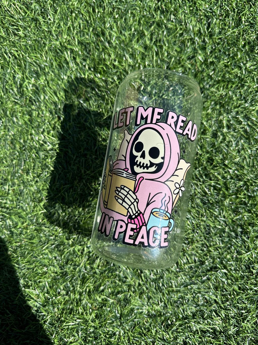 READ IN PEACE - 16OZ ICED COFFEE GLASS CAN (little crack in design)