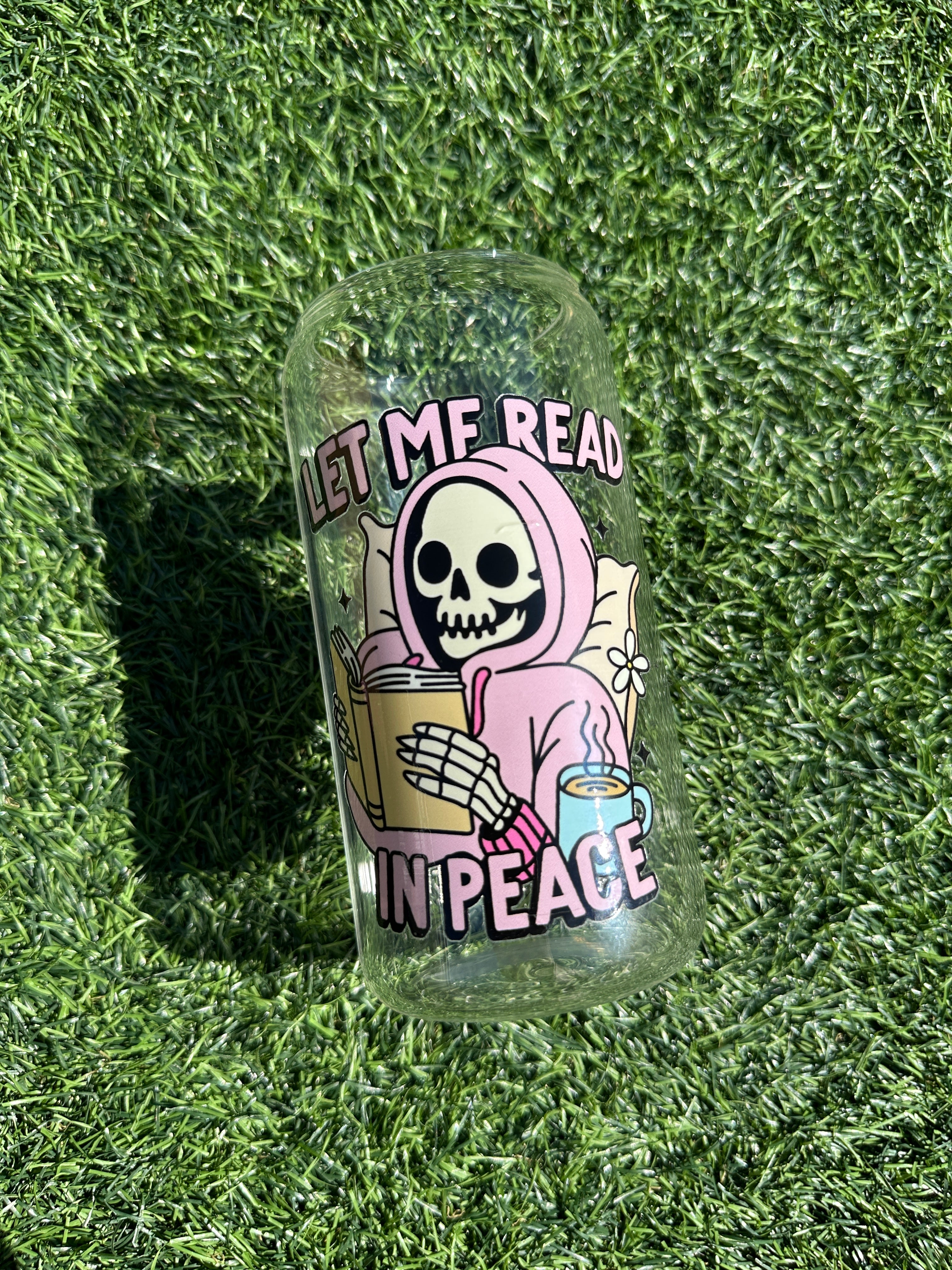 READ IN PEACE - 16OZ ICED COFFEE GLASS CAN (little crack in design)